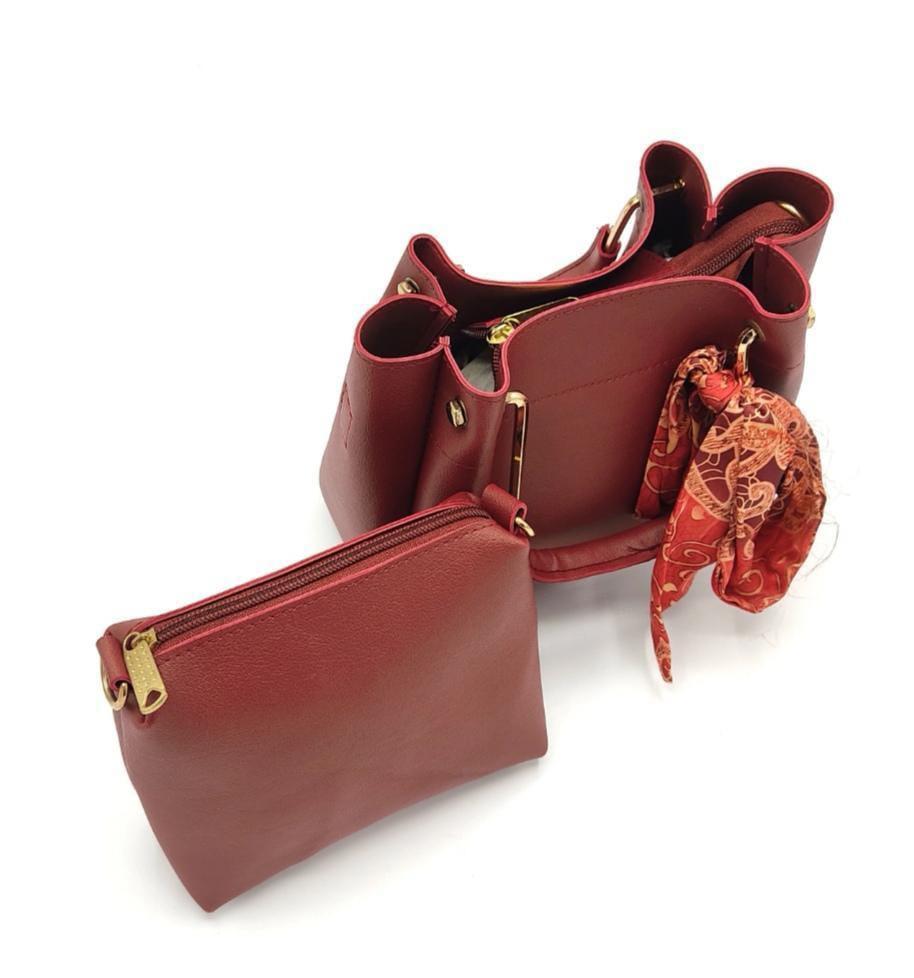 Product Name: Stylish Women's PU Leather Hand Bag Set - 2 Pcs in Brown