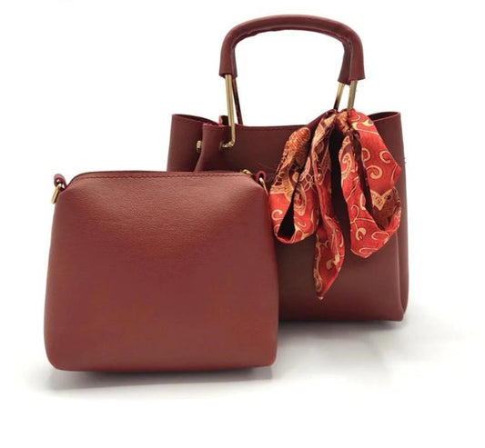 Product Name: Stylish Women's PU Leather Hand Bag Set - 2 Pcs in Brown